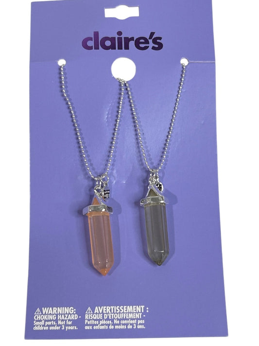 Claires New Set of 2 Crystal Necklaces Pink Gray