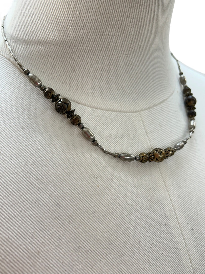 Vintage Mixed Metals 18 Inch Necklace Barrel Clasp Rose Beads