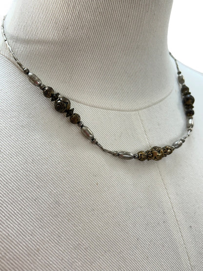 Vintage Mixed Metals 18 Inch Necklace Barrel Clasp Rose Beads