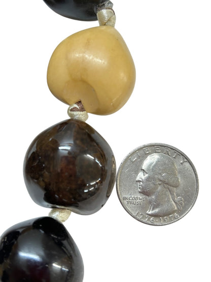 Large Hollow Brown Tan Lightweight Oversize Tie Neck Closure 33 Inch