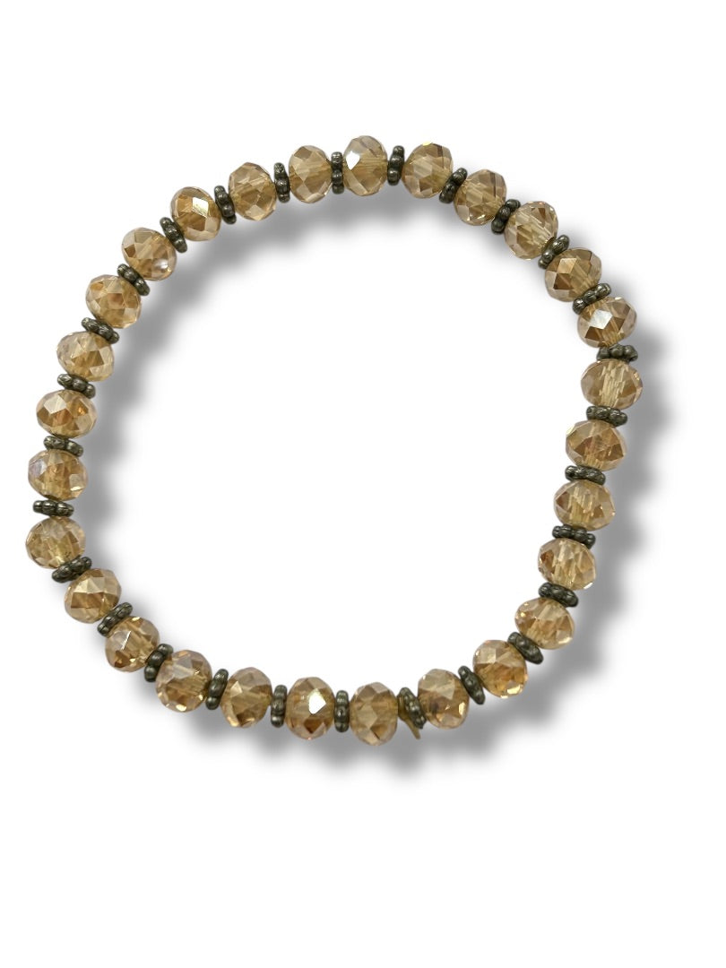 Stretch Peach Crystal Silvertone Spacer Bracelet Stretchy