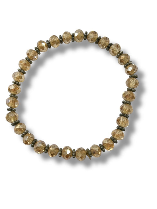 Stretch Peach Crystal Silvertone Spacer Bracelet Stretchy