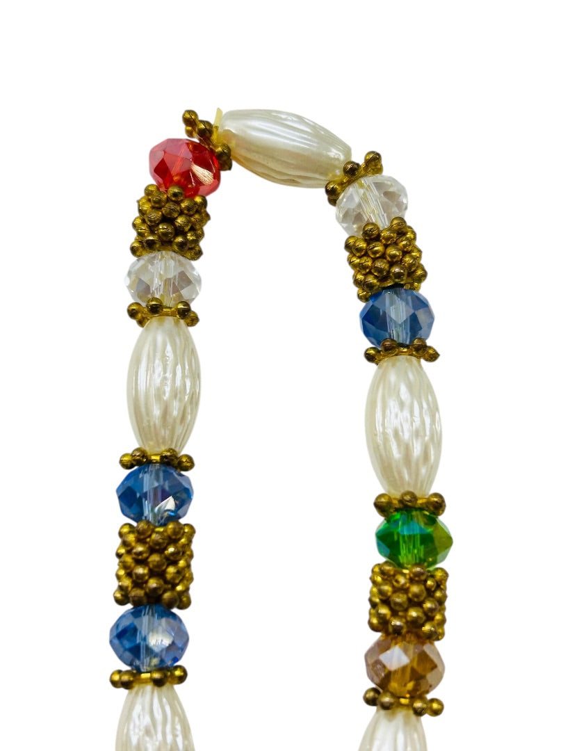 Stretch Bracelet Multi-Color Goldtone Beads Stretchy Retro Look