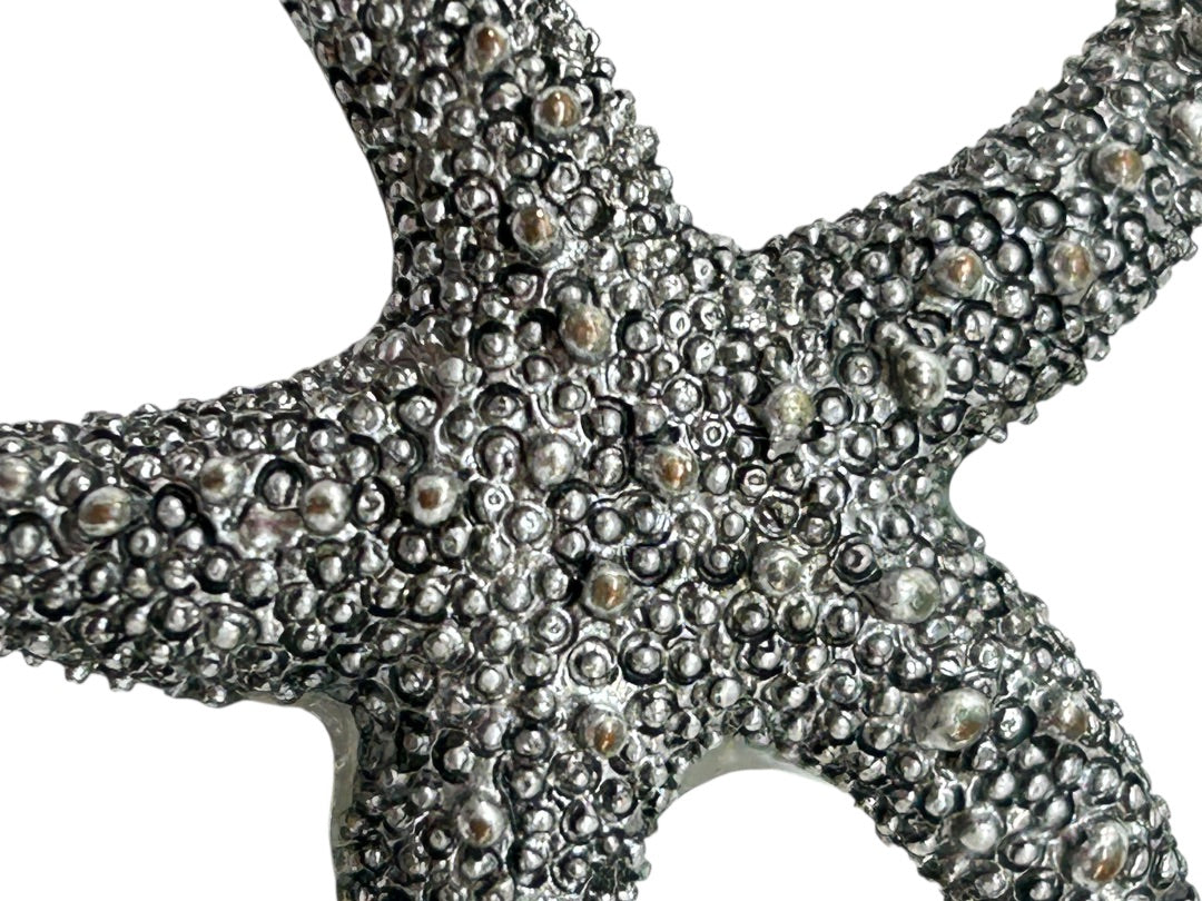 Silvertone Textured Starfish Pendant Statement 2 Inch Beachy Coastal