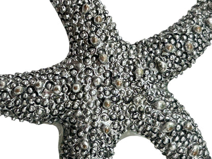 Silvertone Textured Starfish Pendant Statement 2 Inch Beachy Coastal