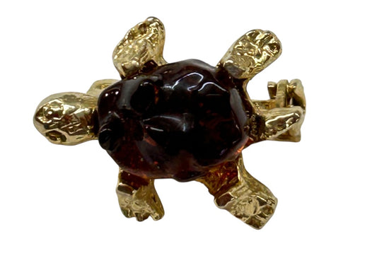 Small Turtle Brooch Goldtone Pin .6 Inch Textured Shell
