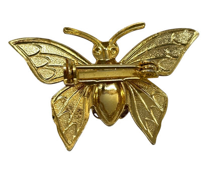 Vintage Goldtone Butterfly Brooch Pin Cabochon Stone 1.5 Inch