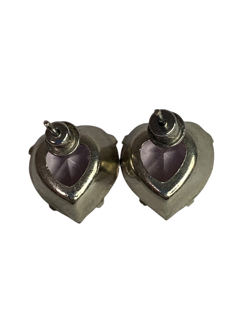 Pink Heart Silvertone Earrings Post Pierced Acrylic .6 Inch
