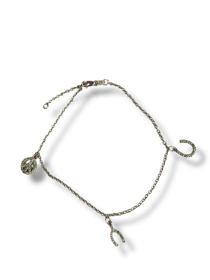 Silvertone Anklet Charms Peace Wishbone Horseshoe 10 Inch