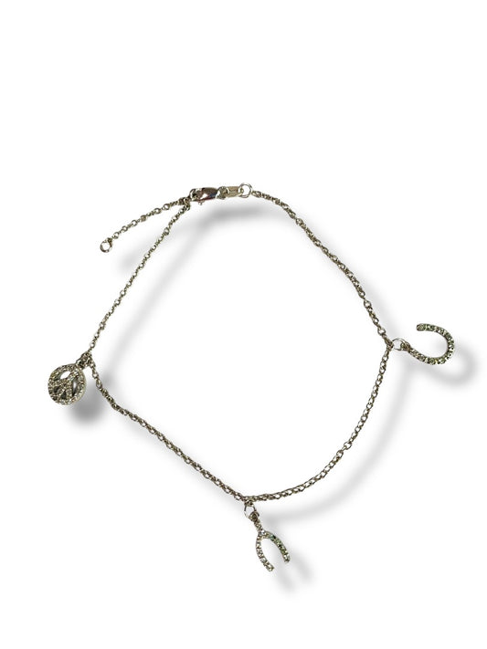 Silvertone Anklet Charms Peace Wishbone Horseshoe 10 Inch