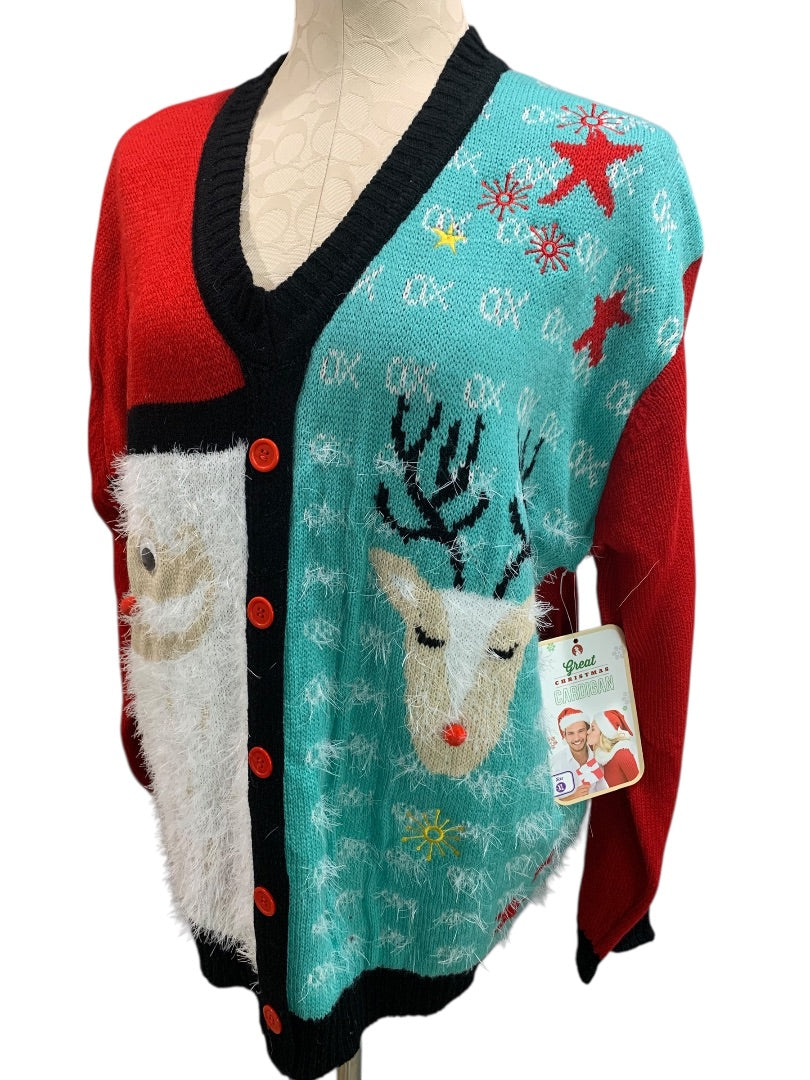 XL Womens New Christmas Cardigan Sweater Soft Fuzzy Santa Reindeer