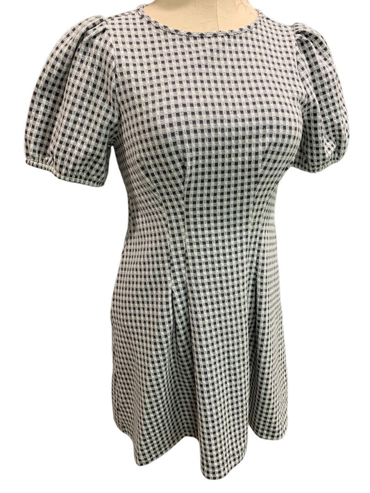 Size 4P Loft Petites Knit Dress Back Zip Gray White Gingham Check