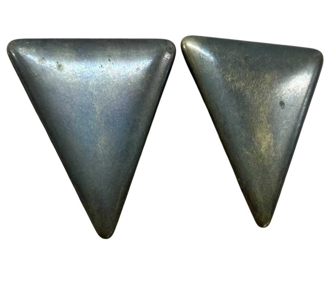 1980s Acrylic Post Pierced Earrings Metallic Finish Large Triangle 1.75 Inch