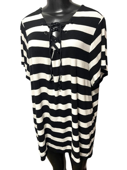 3X INC International Concepts Striped Short Sleeve Womens Top Shirt