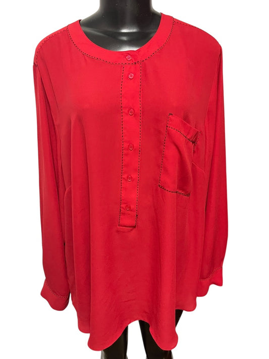 22/24 Lane Bryant Long Sleeve Blouse Shirt Red Contrast Stitch Womens