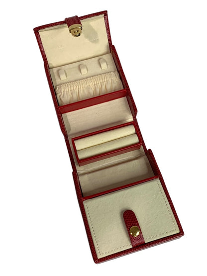 Small Red Jewelry Travel Box Faux Snakeskin Embossed Hard Shell