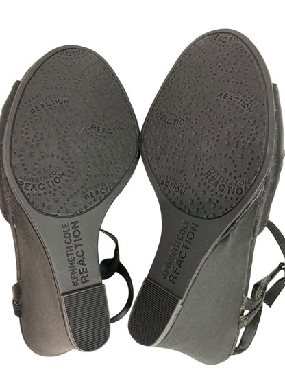 Size 6 Kenneth Cole Reaction Black Satin Embellished 4" Wedge Heel Shoes