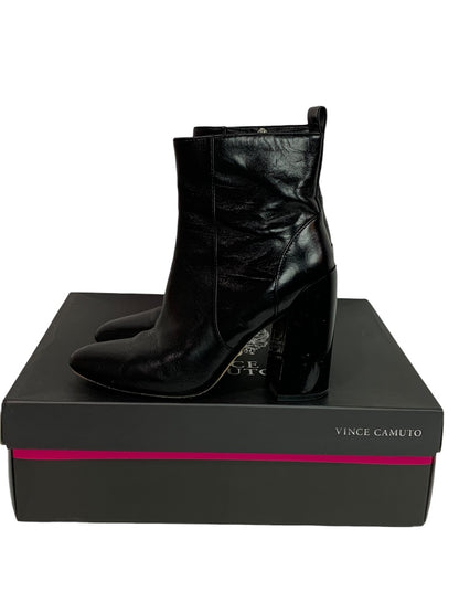 Size 6 Vince Camuto Womens Black Leather Booties 4 Inch Block Heel Enverna