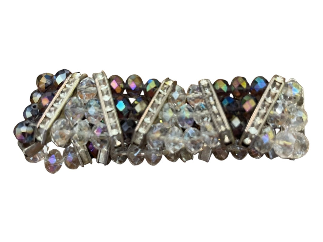 Sparkle Three Strand Stretch Bracelet Purple Clear Silvertone Rhinestone