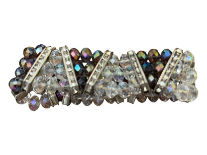 Sparkle Three Strand Stretch Bracelet Purple Clear Silvertone Rhinestone