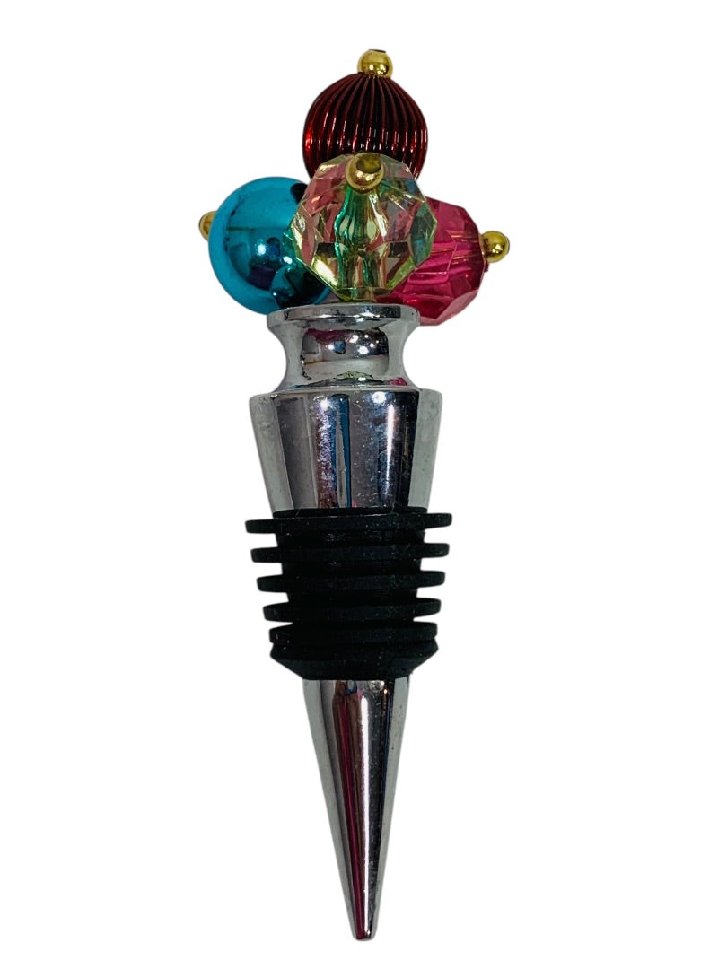 Metal Bottle Stopper 4 Inch Festive Beaded Top Rubber Gasket