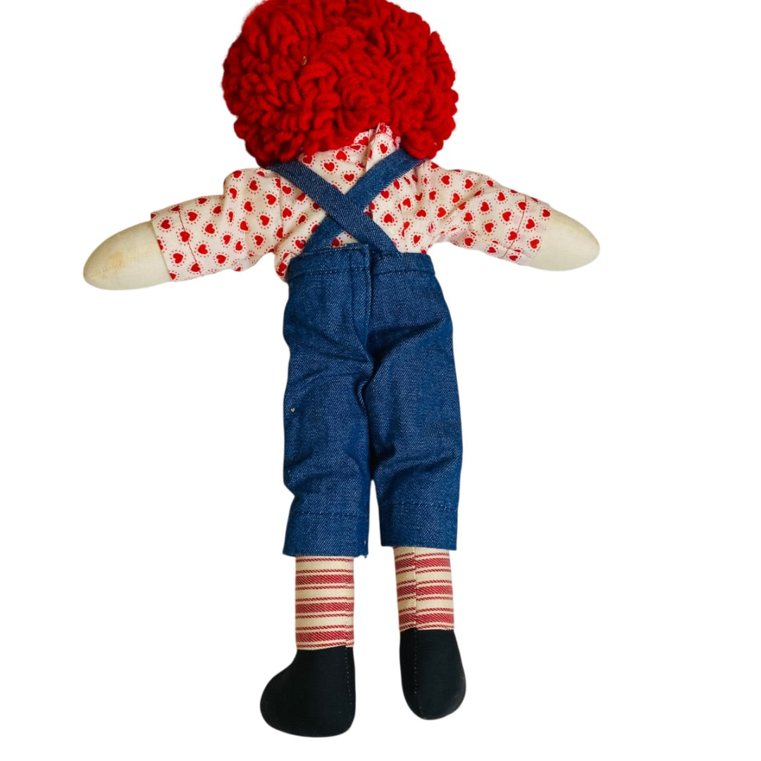Vintage Handmade Raggedy Andy Rag Doll 14" Hearts Denim