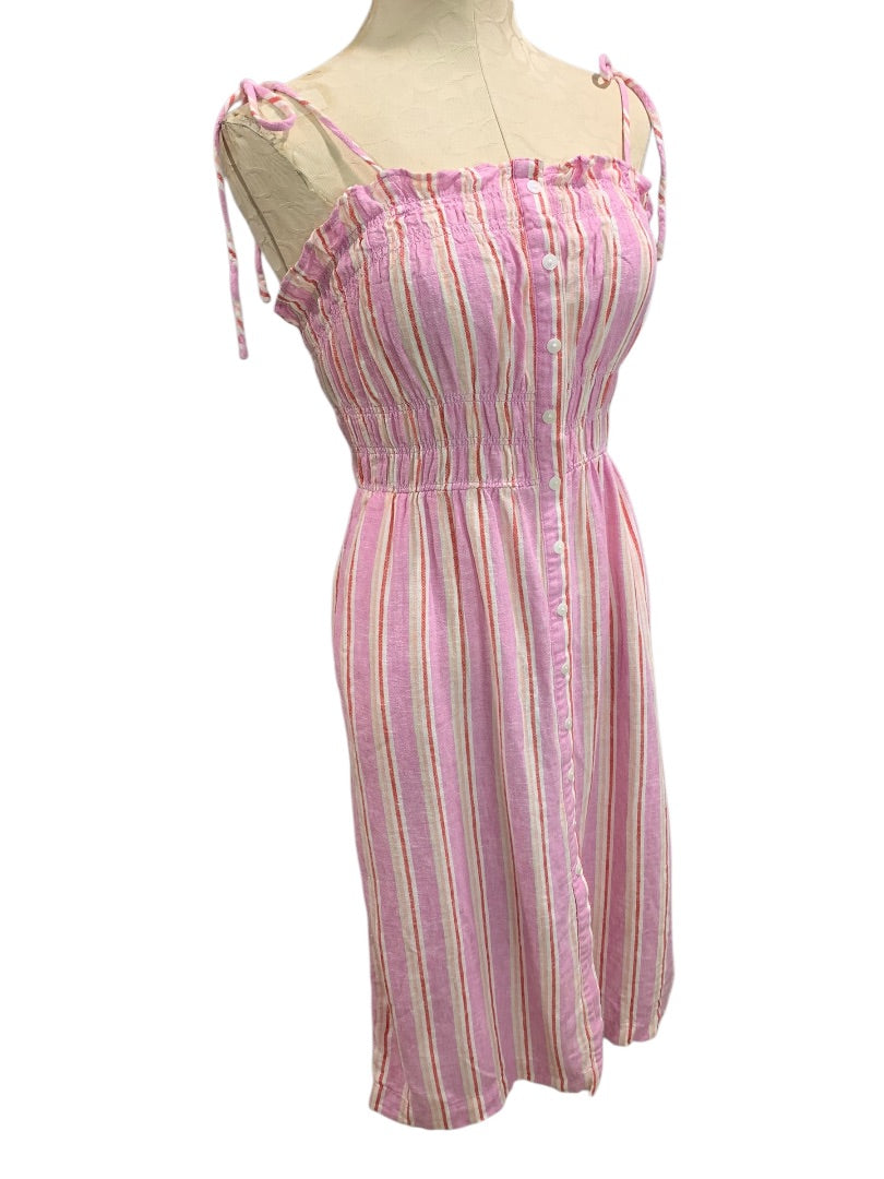 XS Universal Thread Linen Blend Sundress Striped Pockets Tie Straps Midi