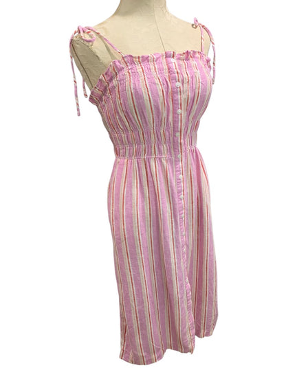 XS Universal Thread Linen Blend Sundress Striped Pockets Tie Straps Midi