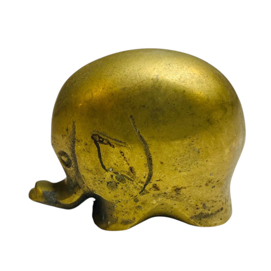 Vintage Small Brass Elephant Figurine Paperweight 2.5" x 1.75"h Lucky