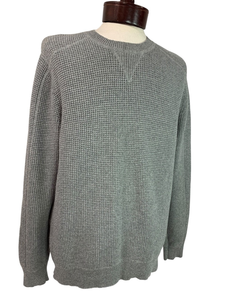 Large Lucky Brand Mens Waffle Knit Sweater Gray Crewneck