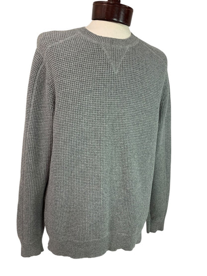 Large Lucky Brand Mens Waffle Knit Sweater Gray Crewneck