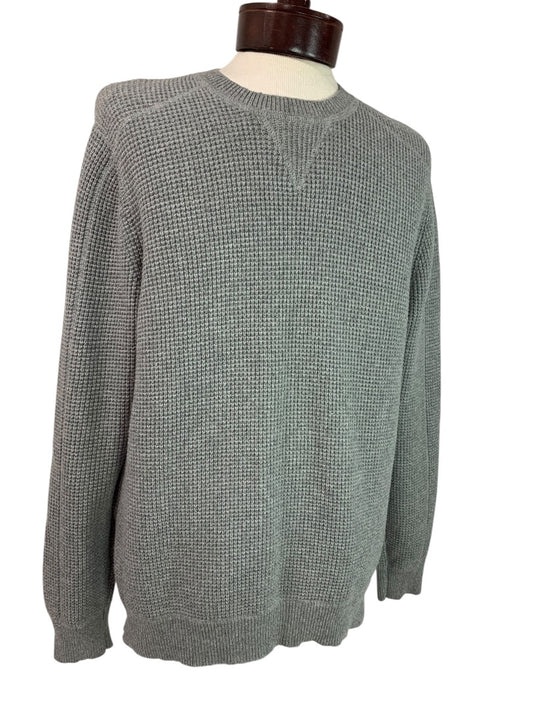 Large Lucky Brand Mens Waffle Knit Sweater Gray Crewneck