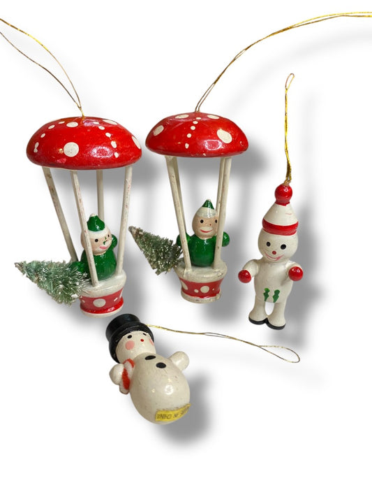 Vintage Wooden Christmas Holiday Ornaments Balloon Snowman 1.5"-3"