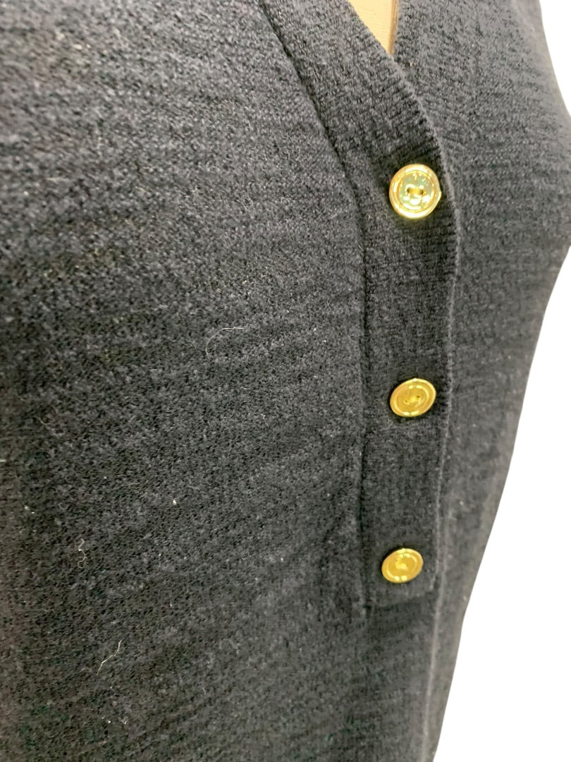 XS Loft Womens Navy Blue V-Neck  Sweater Goldtone Buttons
