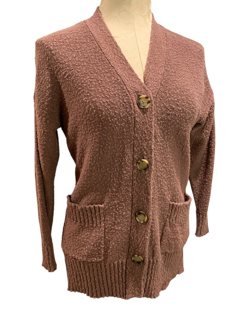 XS Loft Womens Dark Mauve V-Neck Cardigan Tunic Sweater Knit with Pockets