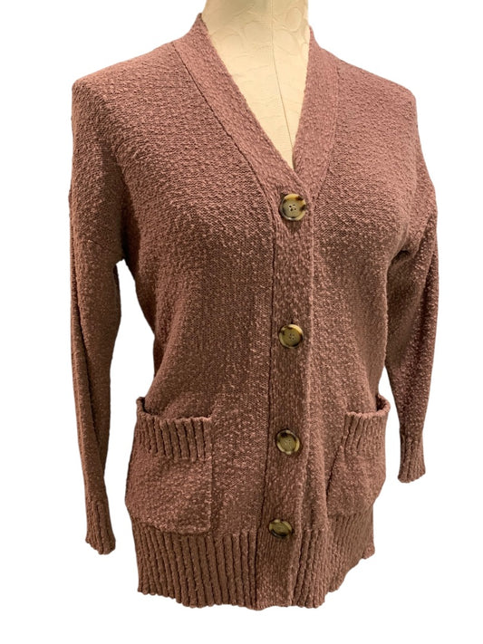 XS Loft Womens Dark Mauve V-Neck Cardigan Tunic Sweater Knit with Pockets