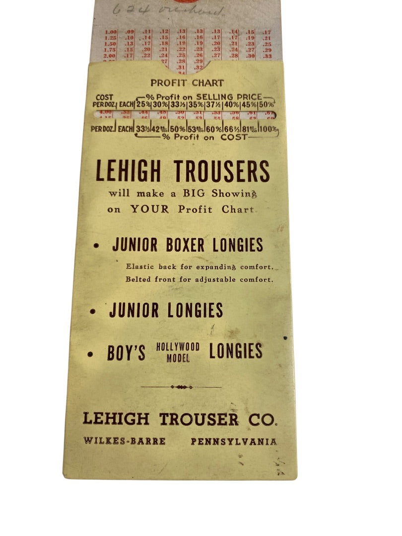 Vintage Profit Chart Calculator Tailored by Lehigh Wilkes Barre PA Clothing