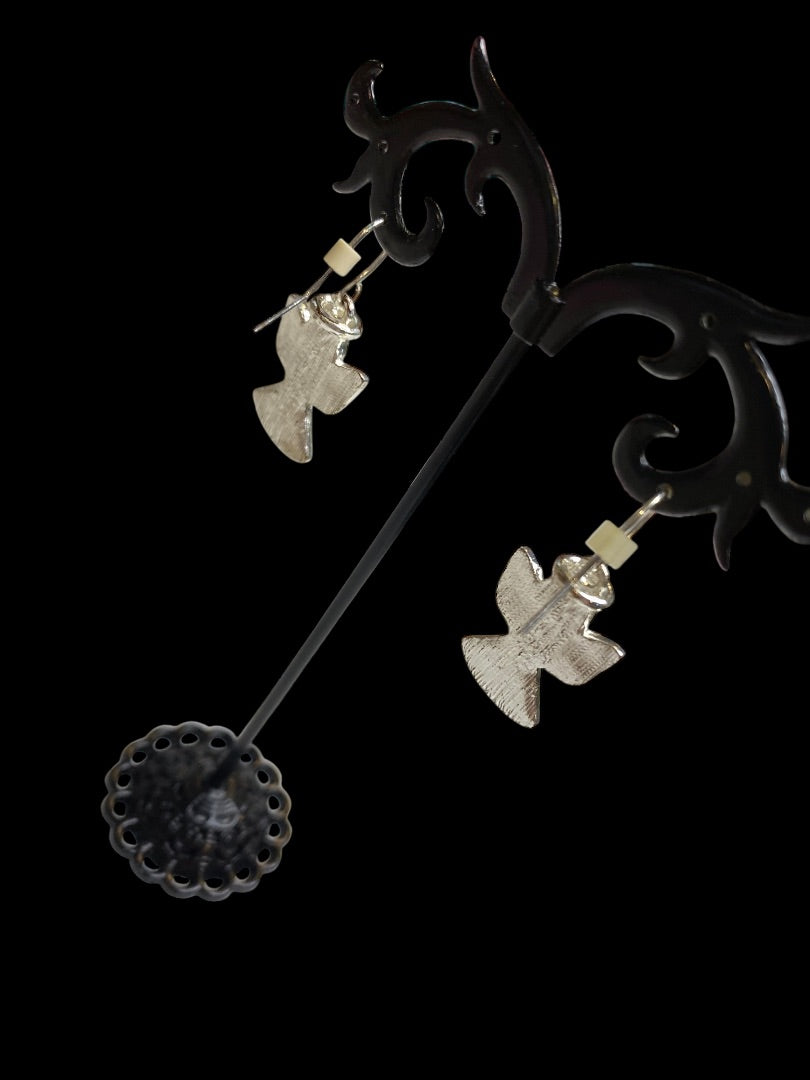Angel Earrings Fishhook Pierced Silvertone 1.4" Drop Sparkly