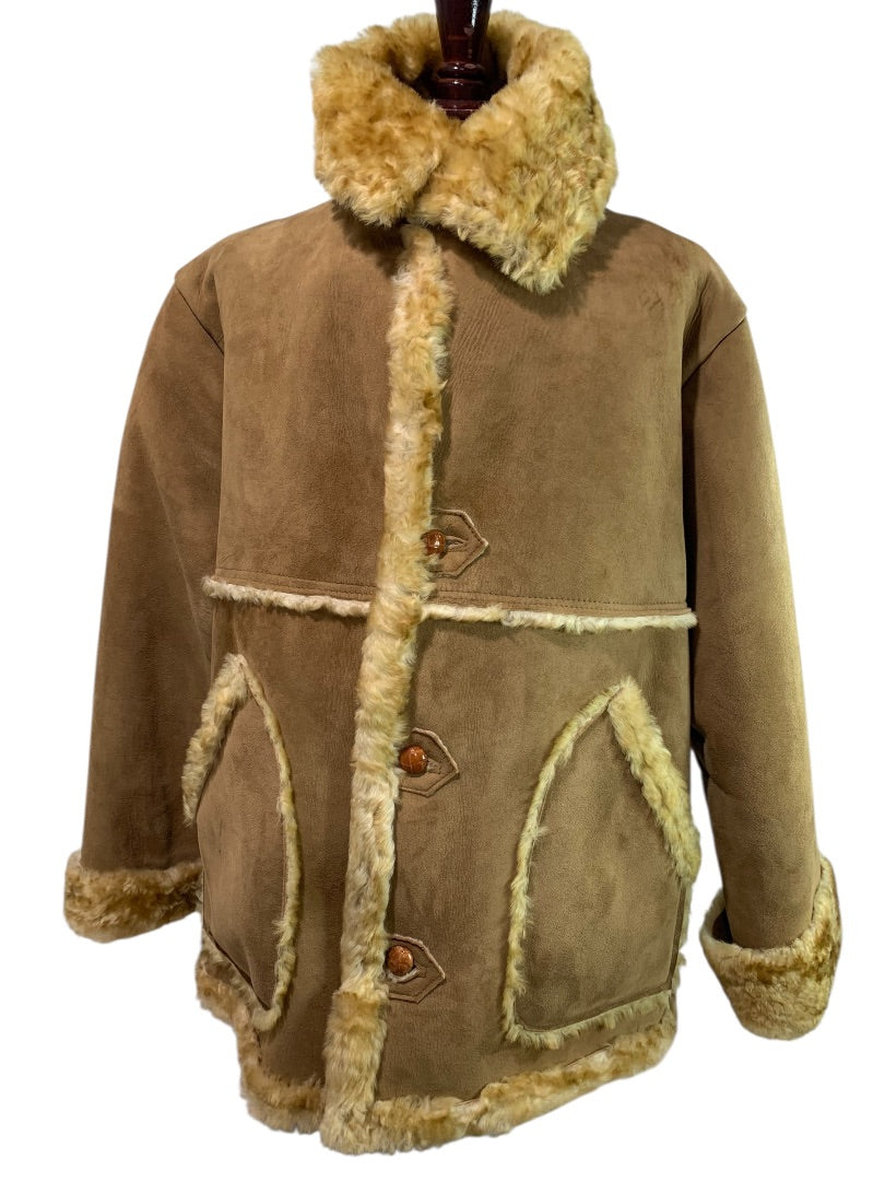 3XL Vintage Marlboro Man Suede Sheepskin Shearling Coat Jacket Rugged