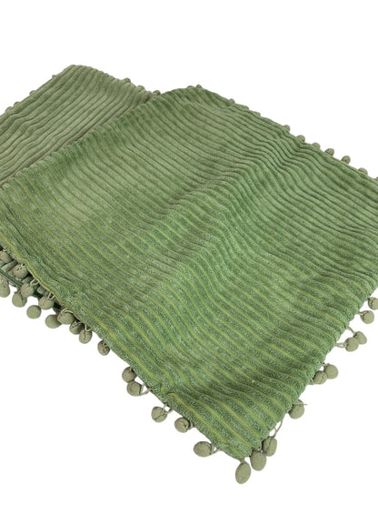 Set of 2 Sage Green 16" Pillow Cover Velour Stripe Zip Closure