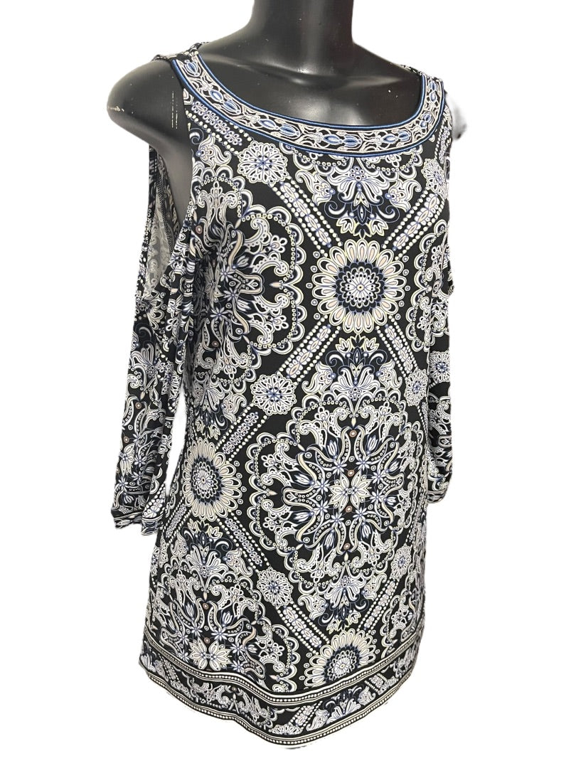 Small White House Black Market Cold Shoulder 3/4 Womens Sleeve Floral Top