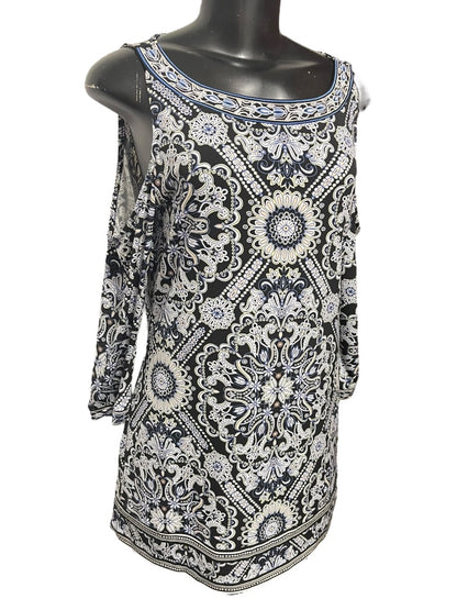 Small White House Black Market Cold Shoulder 3/4 Womens Sleeve Floral Top