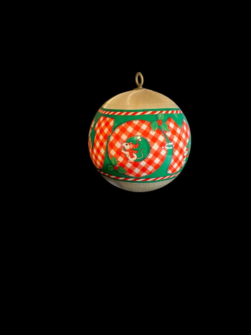 Vintage Satin Spun Christmas Ball Ornament Joy Mice 2.8" Diameter