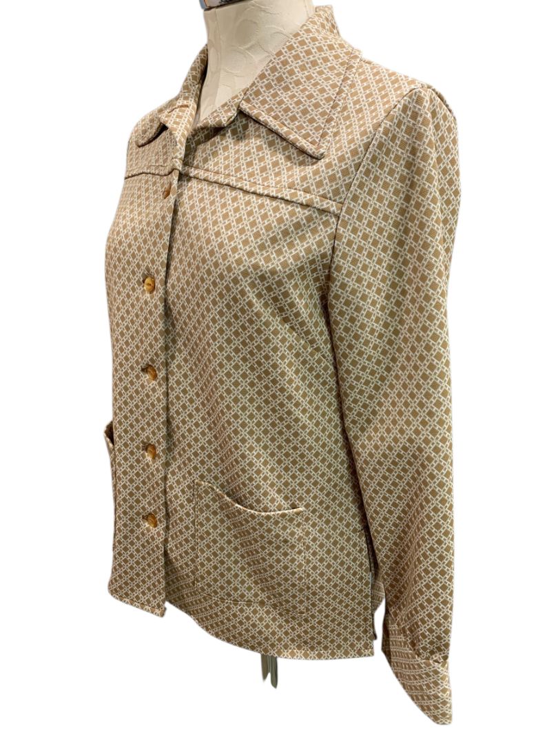 1970s Womens Polyester Button Up Jacket Shirt Pockets Handmade Medium