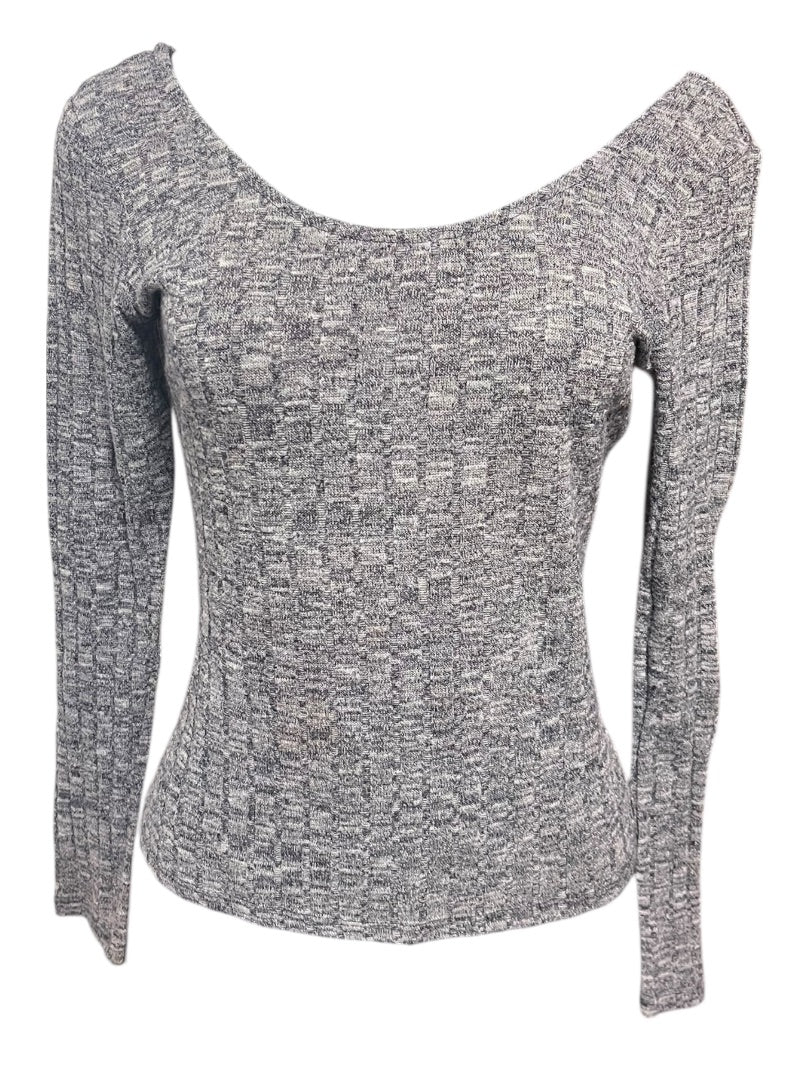 Medium Ultra Flirt Ribbed Fitted Womens Top Marled Purple Scoop Neck