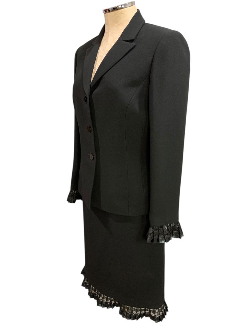 Size 6 Tahari Womens Black Skirt Suit Jacket Arthur S Levine Lace Trim