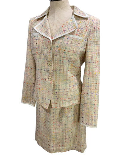 Size 8 Le Suit Womens Tweed Skirt Suit Jacket Grosgrain Trim