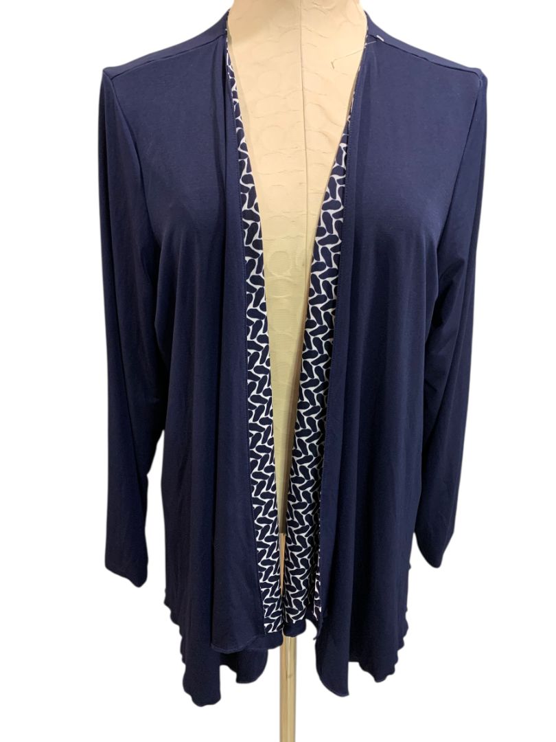 Size XL Womens Navy Blue Reversible Lagenlook Jacket Open