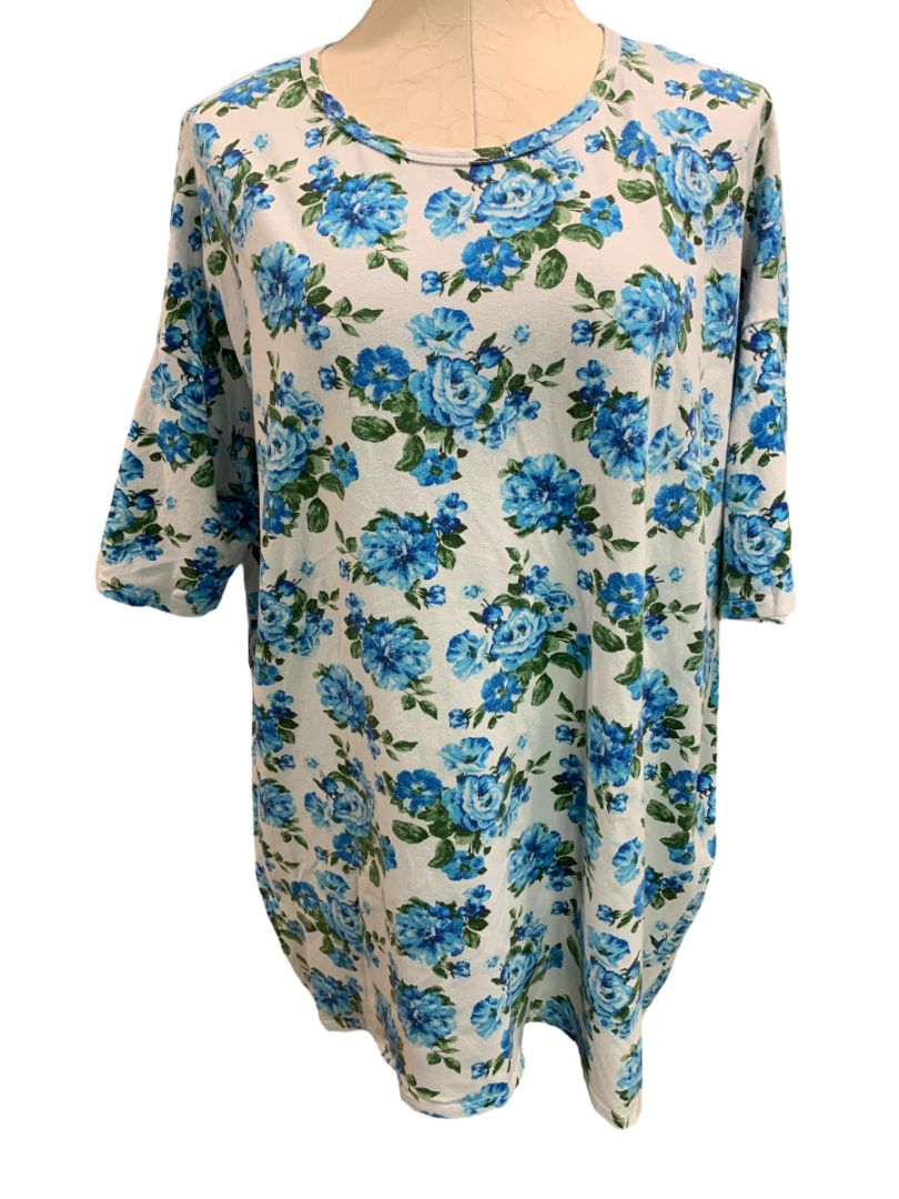 Size XL LulaRoe Womens Hi Lo Tunic Top Shirt 1/2 Sleeve Blue Rose