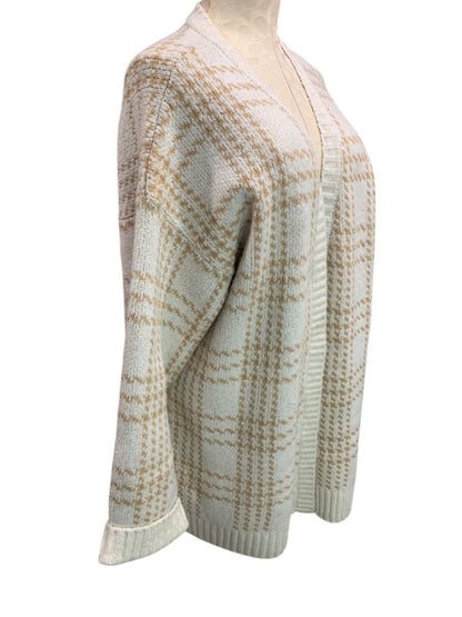 Size 3X Pink Rose Womens Cardigan Sweater Ivory Tan Houndstooth Plaid
